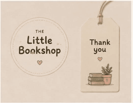 The Little Bookshop sticker and thank-you tag