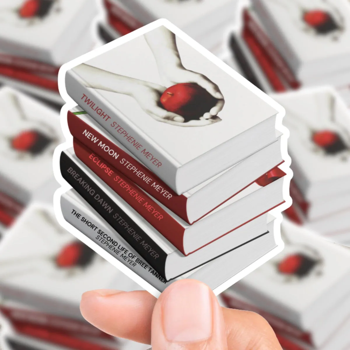 Twilight Book Stack Sticker shown flat, every spine in the stack readable